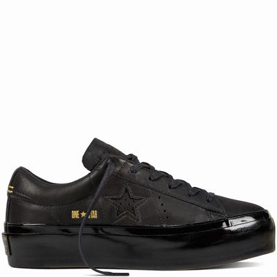 Converse One Star Platform Leather Platform Womens - Black/Black/Black Shoes (430FPBSM)